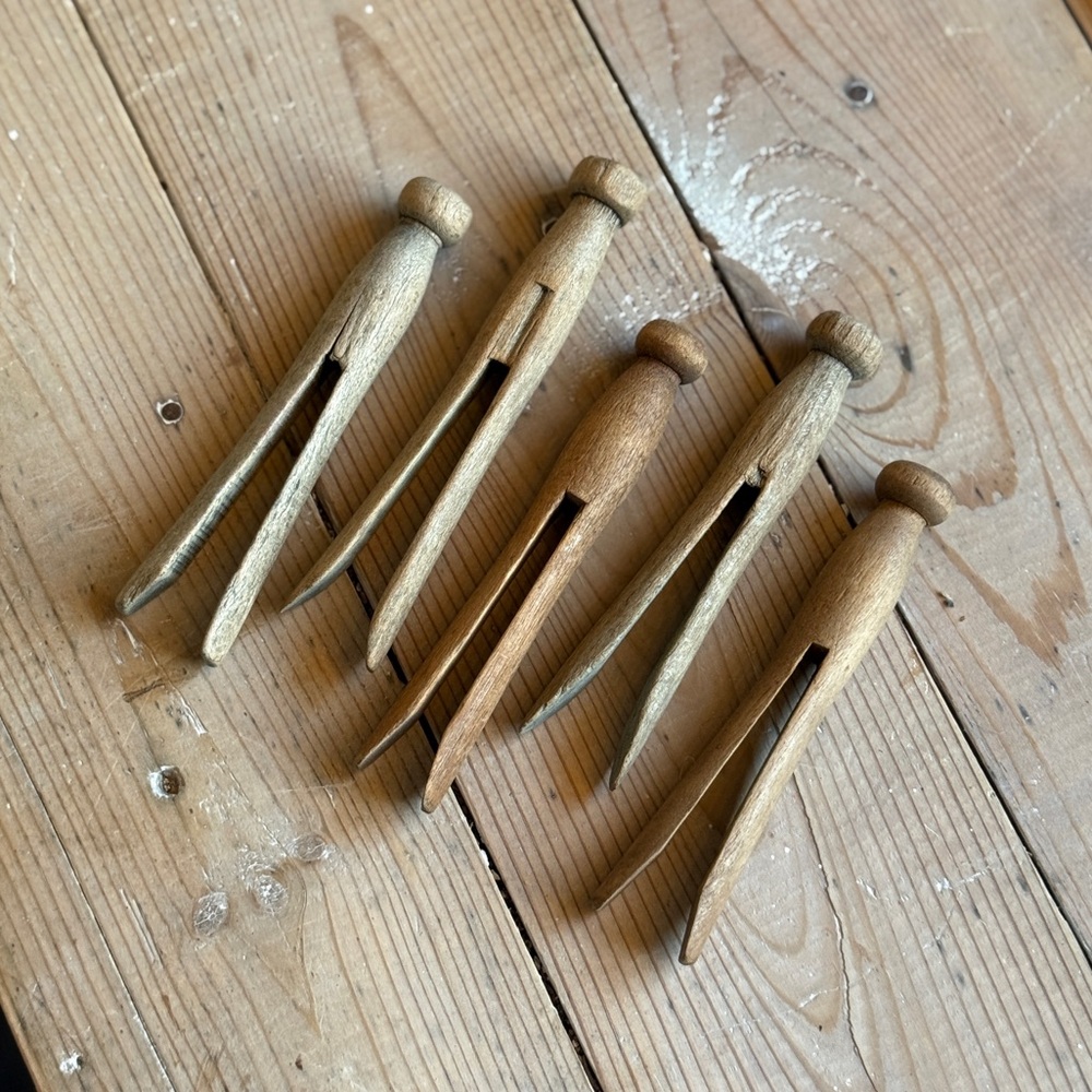 Vintage antique Wooden Clothespin Pegs — Set of 5
